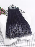 Leopard Print Mesh Dress 2025 Autumn And Winter New High-Rise Thin 100-Fold Skirt Mid-Length Skirt Burst Skirt