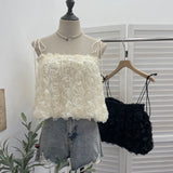 Real Shooting Three-Dimensional Flower Mesh Strap Strap Strap Sling Sling Vest Women's Summer Design Sense Short Sleeveless Top 9020