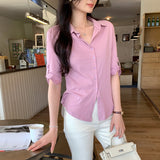 Design-Sensitive Shirt Collar Adjustable Cuff Five-Sleeve T-Shirt Women's Early Spring 2026 New POLO Shirt Small Top