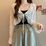 Lotus Edge With Lace Sunscreen Cardigan Women Thin Summer Outside Wearing A Short Shawl Shawl Coat Long-Sleeved Top