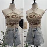 Real Shooting Spice Girls Letter Printing To Make Old Hole Hanging Neck Sling Vest Short With Chest Cushion Top 6672