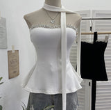 Real Shoot Drilling Hanging Neck Ribbon Slings Slings With Bra Cushions In The Shoulder Sleeveless Top 9291