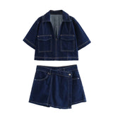 New Short Denim Shirt In The Summer Of 2025 6164070 Double Stamped Denim Skirt 6164068 Sets Of Women