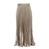 2025 New Women's Color Metallic Metallic Luster 100-Folded Dress Long Organ Skirt Half-Dress Skirt