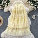 Fairy Heavy Industry Embroidery Mesh Dress 2025 Autumn French High-Waist Thin Ponum Cake Mid-Skirt