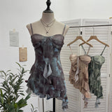 Real Shooting 2025 Spring And Summer New With Chest Cushions Dyed Mesh Sling Sling Vest Irregular Lotus Leaf Side Top 1139