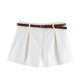 2026 Spring New Women's Fashion Casual Loose High-Waist Belt Shorts 4387472