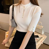 Spring And Summer With A Small Suit And Bottom Shirt Women's Design Sense Of Small Half-High Collar New Knitted Shirt T-Shirt
