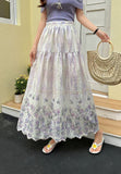 New Broken Flower Sweet Heavy Industry Embroidery Print Collection Waist Lanky High-Waist Fairy Skirt A-Word Half-Body Skirt