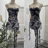 Dizzling Sling Sleeve Vest Women Wearing Slimming Net Yarn Irregular Ribbon Sleeveless Top 1227
