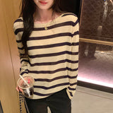 Lazy Wind Loose Sleeve Striped Long-Sleeved T-Shirt Girl Spring 2026 New Thin Shoulder Cover Shirt Top