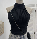 Hanging Neck With Chest Cushions Showing Body Sling Vest Short Sleeveless Top Lady 9287
