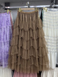 Heavy Industry Nail Pearl Cake Dress Net Yarn Half-Dress Woman 2025 New Super Fairy Long Mid-Rise Ponpong Dress
