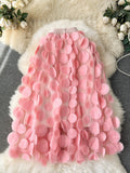 Three-Dimensional Flower Half-Dress Woman 2025 New Medium And Long Fairy Skirt High-Waisted Temperament Mesh Dress