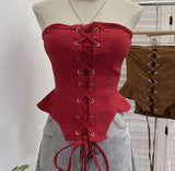 Real Shot With Chest Pad Anti-Slip Striped Chest Vest With Irregular Short Spice Girl Elastic Sleeveless Top 1611
