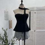Real Shoot Drilling Hanging Neck Ribbon Slings Slings With Bra Cushions In The Shoulder Sleeveless Top 9291