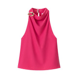 2026 Spring Women's Clothing Tycoon Hanging Neck Texture Sleeveless Small Top 8919911