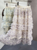 Heavy Industry Splicing Printing Net Yarn Cake Skirt Half-Dress Woman New Thin Skirt Dress Half Skirt Skirt Four Seasons