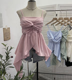 Real Shooting Irregular Kinky Skirt Shaved Belly Thin Sling Vest Design Slim Slime Sleeveless Top 9150