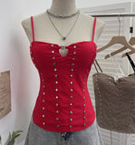 ïÎÀ± Tie Red Sling Vest With Chest Cushion Hollow Hook Buckle Rivet Back Through The Rope Tie 6270