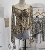 Real Shot Long-Sleeved T-Shirt With Thoracic Horns With Irregular Lotus Leaf Edge Drifting Belt 8038