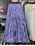 Myoism Folded Half-Dress Woman 2025 Spring And Summer New Big Swing Long Dress Simple Lazy Feeling 100 Folds Skirt