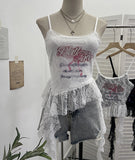 Real Shooting 2025 Summer New Women's Fashionable Lace Letter Print Sling Vest Ribbon Ribbon Ribbon Sleeveless Top 1193