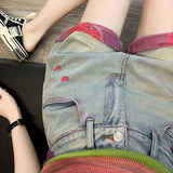 Dopamine Casual Sports Suit Women's Summer Blast Street Small Rainbow Blouse Denim Shorts Two-Sleeve