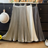 Autumn 2025 French Fashion Shiny Feeling 100 Folded Skirt Women High-Waist A Word Loose Umbrella Skirt Tide
