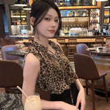 French High-End Sense V-Neck Leopard-Print Sleeveless Vest Female Summer Sexy Babes Small Sling Design Small Blouse