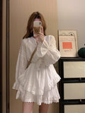 White Long-Sleeved Dress Women Autumn Super Fairy Lace Cake Skirt French Sweet A Word Fluffy Skirt