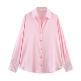 2025 Spring And Summer New Women's Fashion Single Row Buckle Silk Lithry Shirt 2074580