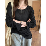 Korean Micro-Permeable Pure Desire Lazy And Relaxed Feeling Thin Bottom Shirt Long-Sleeved T-Shirts Summer Thin Air Conditioning Hood