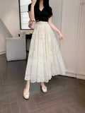 High-Waist Heavy Industry Lace Hollow Fairy Big Swing A-Dress Girl With Sweet A-Word Long Dress 2025 Summer New