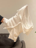 White Wooden Ear Fake Two Bows Short-Sleeved T-Shirt 2026 Summer Lace Folds Repair Body Coat