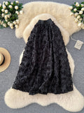 French Heavy Industry Three-Dimensional Rose A Word Skirt Female High Waist Thin Long Elegant Temperament Skirt