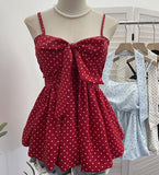 Real Shooting Wave Point Sling Sling Vest With Chest Cushion Wearing Rope Strapted Bow Skirt Swollen Belly Thin Sleeveless Top 9357