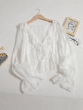 2025 Summer New Little Fairy Knitted Cardigan With Horn Sleeves Translucent Sunscreen Long-Sleeved Woman