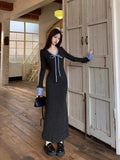 Early Autumn French Knit V-Necked Dress Woman 2025 New Gold Miu Wearing A Bag Of Fish Tail Skirt