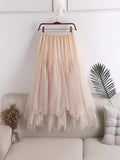 2025 New High-Rise Thin Long Irregular Double Mesh Splicing Half-Dress Female Pong Skirt Dress Dress