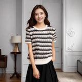 New Korean Version Of The New Korean Version Of The High-End Sense Collar Gold Silk Wire Waid Short-Sleeved Knitting Top Lady In The Summer Of 2025