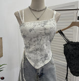 Real-Action Wasteland Hottie Wearing Sling Vest To Do Old Hole Tie Dye With Chest Cushion Short Sleeveless Top 1662