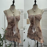 Real Shooting 2025 Spring And Summer New With Chest Cushions Dyed Mesh Sling Sling Vest Irregular Lotus Leaf Side Top 1139