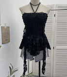 Real-Patlace With Hanging Neck Tector Lace Three-Dimensional Flower Sling Vest Irregular Ribbon Sleeveless Top 9330