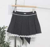 Real Shooting Leg Long Skirt Love Print Splicing Lace A Word 100 Folds Thin Bow Half-Dress Skirt 9339