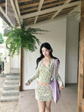 Early Spring, The Beautiful Korean Wearing A Set Of Green Floral Slingge Vest Dress Set Women 2026 New