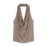 Pure Hot Babes Collared Body Hanging Neck Small Vest Woman 2025 Summer Leisure Design Folds On Thin Clothes