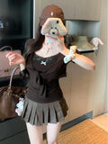 Merard Lace Spliced Bows Short-Sleeved T-Shirts For Women's Summer New Strapped Slings T-Shirts