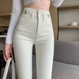 White Jeans Women 2025 Autumn And Winter With Velvet Height Waist Thin And Elastic Small Foot Pencil Pants Tide