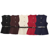 Autumn 2025 New Women's Fashion Temperament Sleeveless Belt Long Hair Vest 9300525